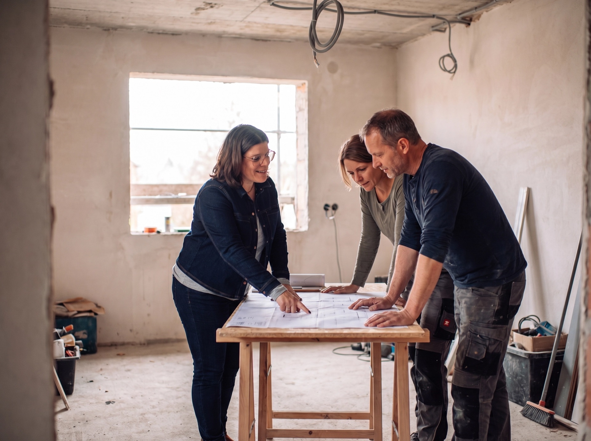 Sandra bei der Vor-Ort-Beratung auf dem Rohbau
