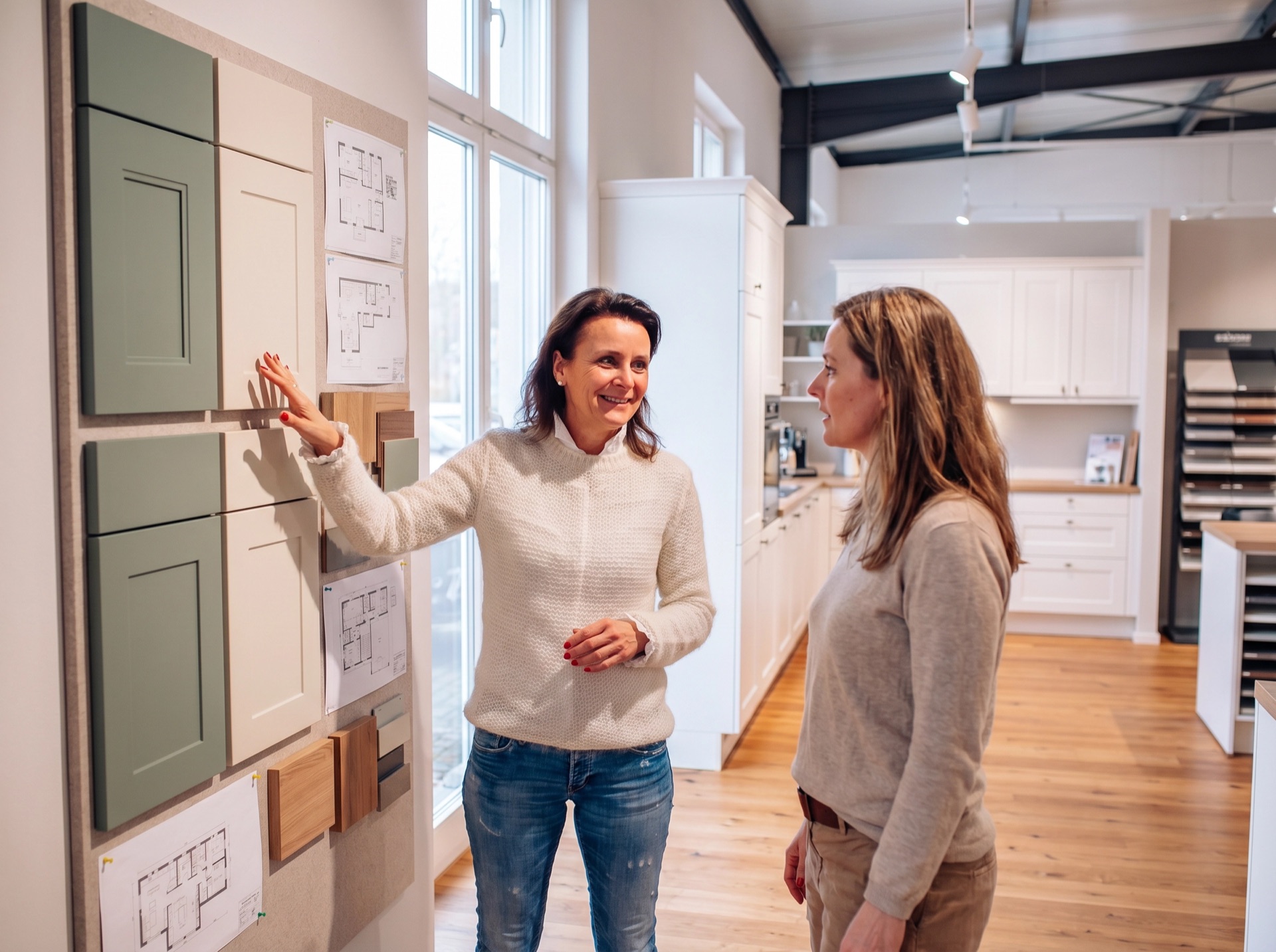 Tina bei der Beratung zur Musterauswahl im Studio